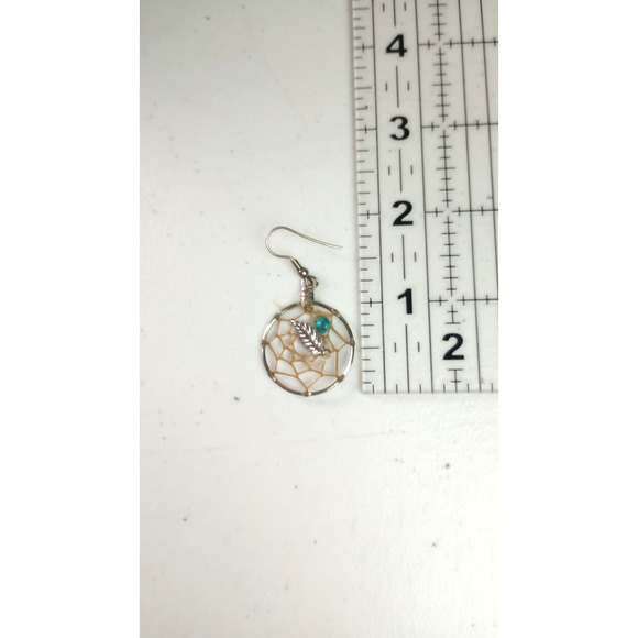 Vintage Dreamcatcher Dangle Earrings Silver Tone Turquoise Beads - Picture 4 of 4